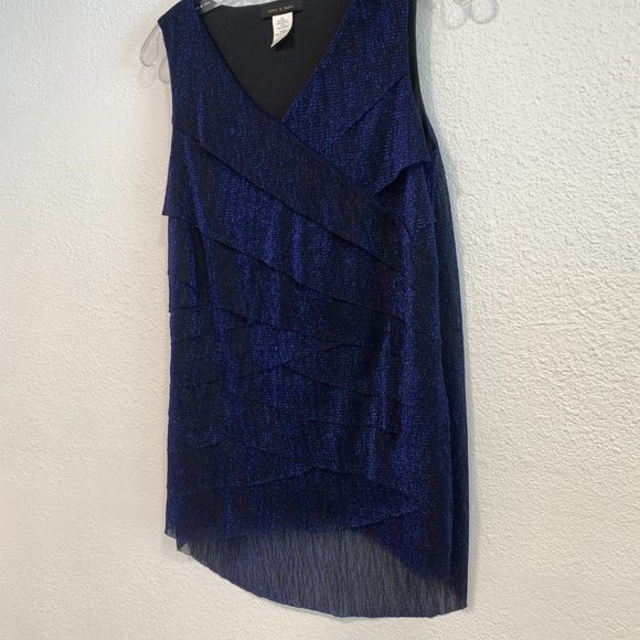 Jennie & Marlis Sleeveless Layered Metallic Top HiLo Black Dark Blue V-Neck Sz M - Picture 8 of 8